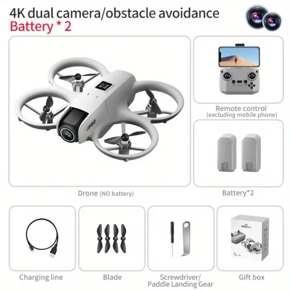 PRO 4K Dual-Camera Drone, 180° Camera Steering, Dual Batteries, Intelligent Obstacle Avoidance, Optical Flow Positioning, 360° Roll, Gyroscope - oxbig mart